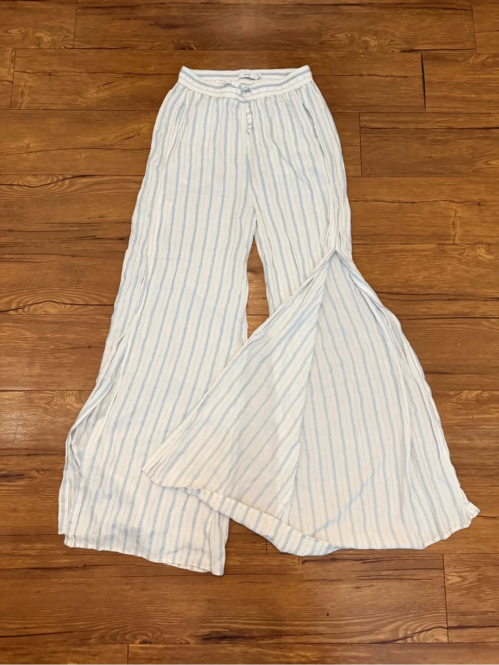 Onia Chloe Wide Leg Beach Pants Size Small Stripe Blue White High Slit Vacation